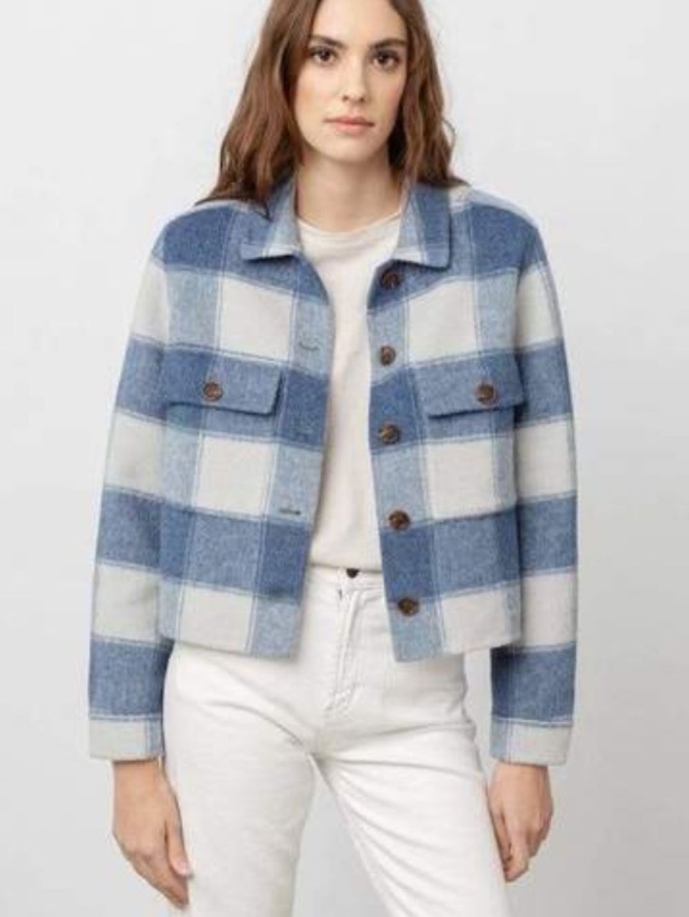 Rails Steffi Blue Buffalo Plaid Wool Alpaca Blend Cropped Jacket S Shacket Fall